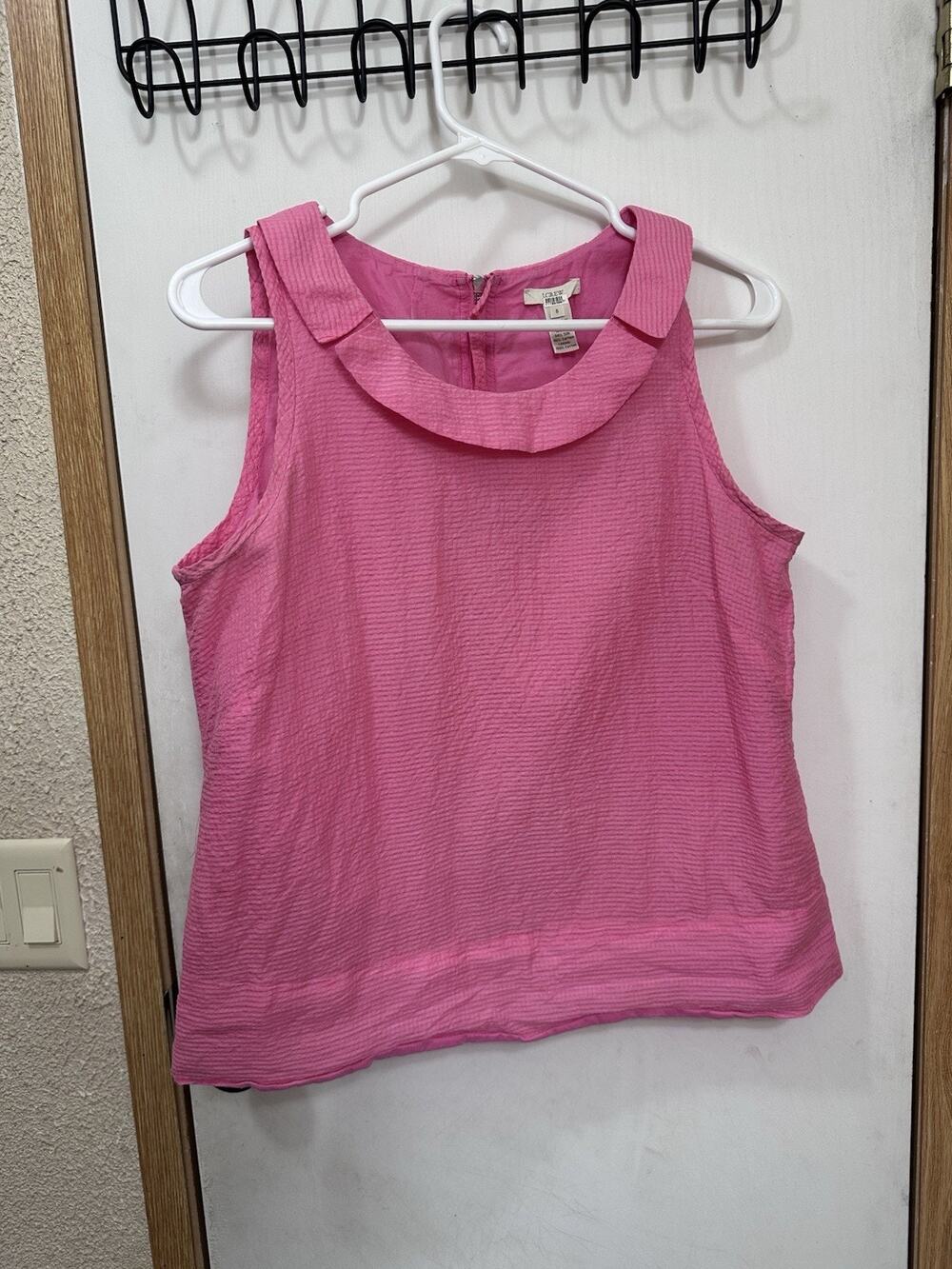 J CREW Women's Fuchsia Pink Cotton Silk Sleeveless Exposed Zip Back Blouse Sz 8